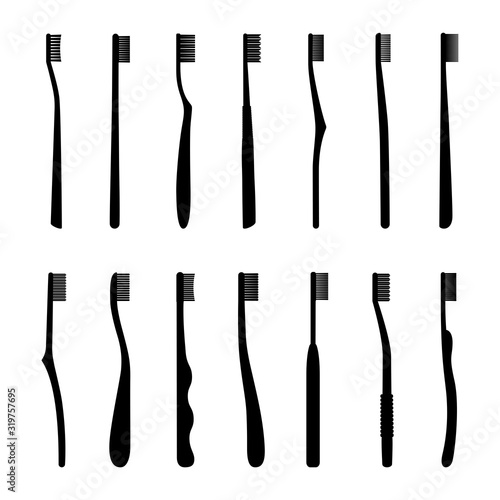 Set of silhouettes of toothbrushes, vector illustration