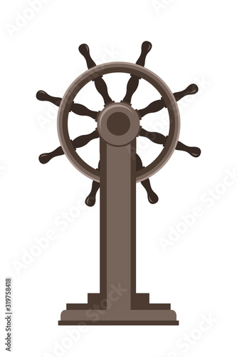 Ship control helm steering wheel isolated on white