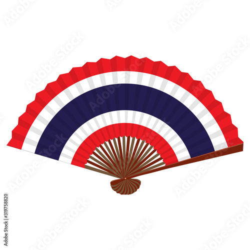 Traditional asian folding hand fan. Flag of Thailand. Vector illustration.