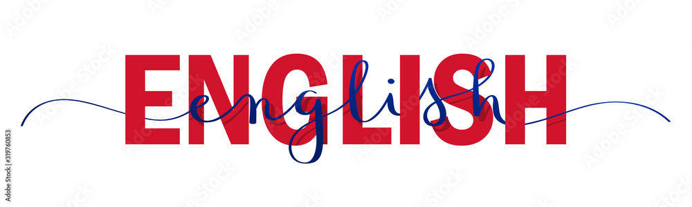 ENGLISH vector red and blue mixed typography banner with brush ...