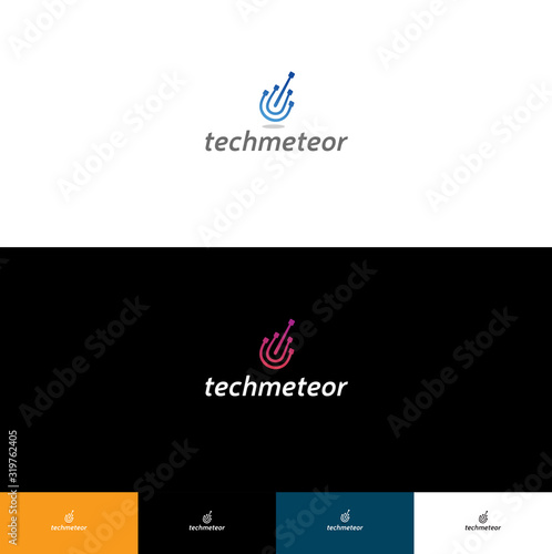 Tech Meteor Logo  Corporate logo with falling down meteor, could be used in electronic shops, or other technologies companies, IT and etc.