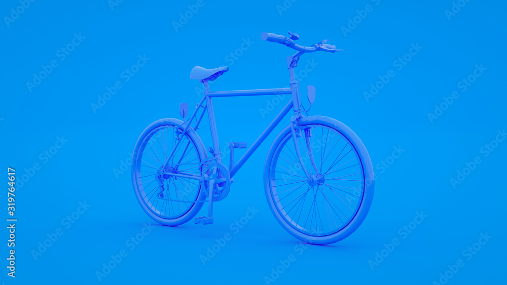 Bicycle on blue background. Blue toned 3d illustration