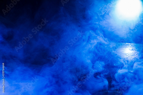 background, expressive smoke, on a dark background, backlit in blue, glare, blur, gradient