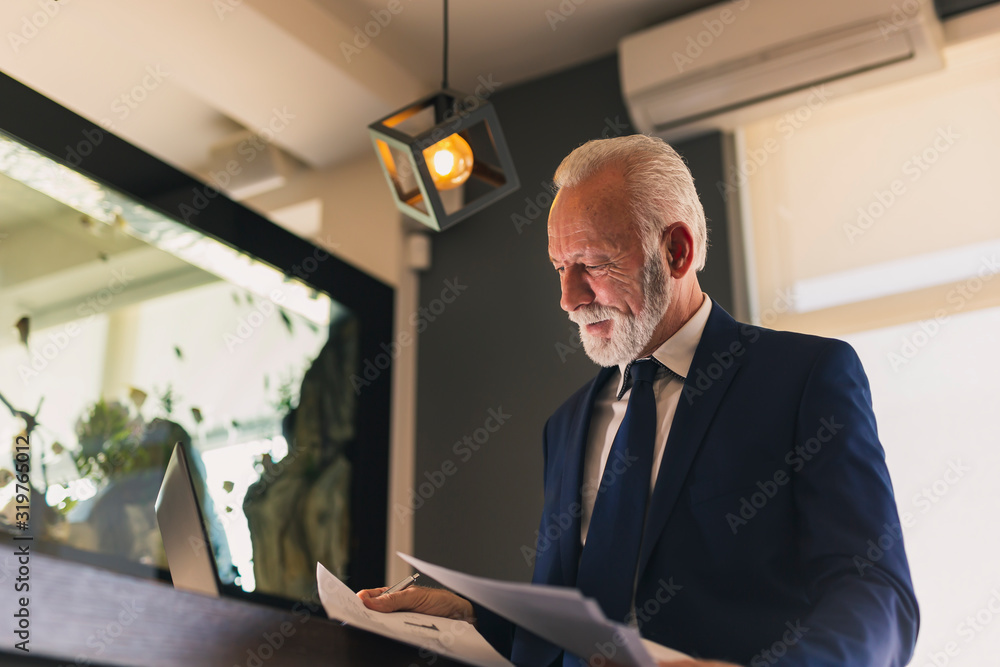 Senior businessman analysing documentation Senior businessman analysing documentation