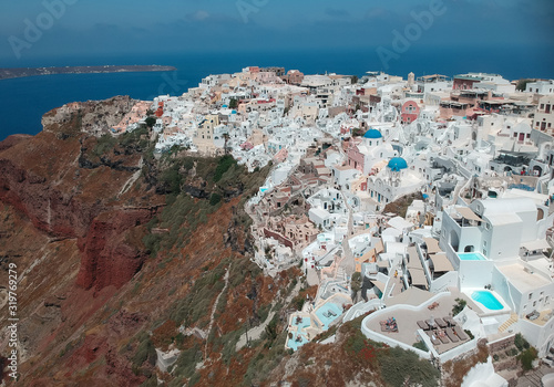 Aerial view on the island Santorini at summer sunny weather, Greece