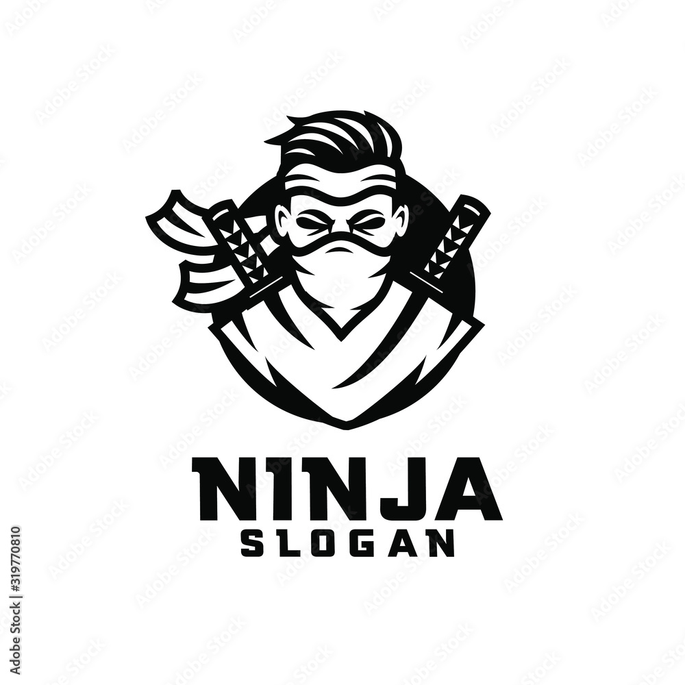ninja black circle character logo icon design cartoon