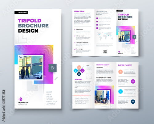Trifold brochure design with square shapes, corporate business template for trifold flyer. Creative concept folded flyer or brochure. Set - GB075.