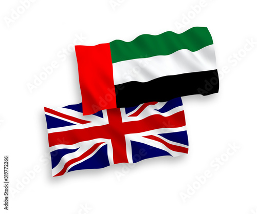 Flags of Great Britain and United Arab Emirates on a white background
