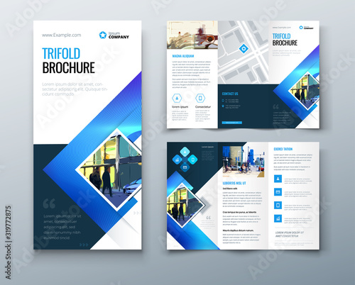 Tri fold brochure design with square shapes, corporate business template for tri fold flyer. Creative concept folded flyer or brochure. Set - GB075.