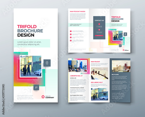 Tri fold brochure design with square shapes, corporate business template for tri fold flyer. Creative concept folded flyer or brochure. Set - GB075.