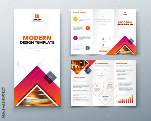Tri fold brochure design with square shapes, corporate business template for tri fold flyer. Creative concept folded flyer or brochure. Set - GB075.