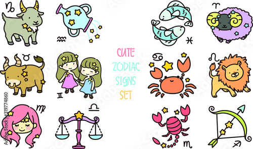 Set of cute and colorful zodiac signs