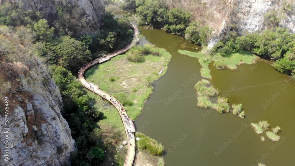 Top view of Khao Ngoo, Landscape rock mountain at Ratchaburi province in Thailand, Aerial view
