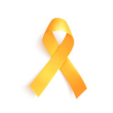 World childhood cancer symbol 15th of february, vector illustration. Realistic gold ribbon. Template for poster for cancer awareness month in september.