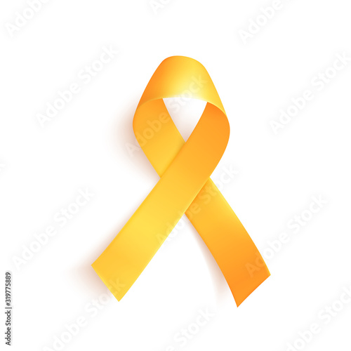 World childhood cancer symbol 15th of february, vector illustration. Realistic gold ribbon. Template for poster for cancer awareness month in september.