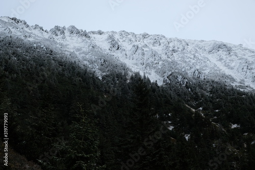 Winter in Krkonose mountains in Czech republic. Famous lucni bouda mountain cottage and frozen wonderland around Snezka mountain.  photo