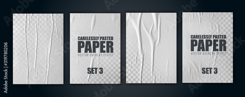 vector illustration object. badly glued white paper. crumpled poster.set3