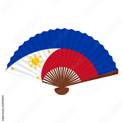 Traditional asian folding hand fan. Flag of Philippines. Vector illustration.