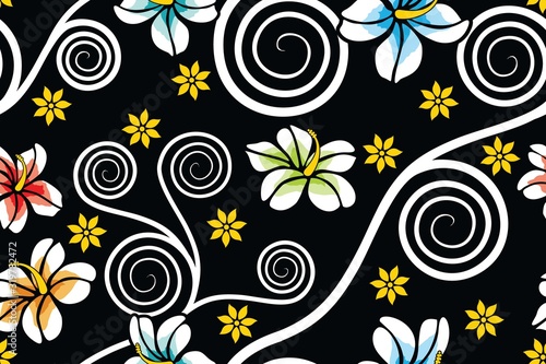 Wallpaper Mural Seamless pattern with floral vector Illustration, Indonesian batik motif Torontodigital.ca