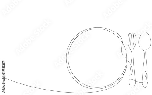 Spoon and fork near plate background vector illustration