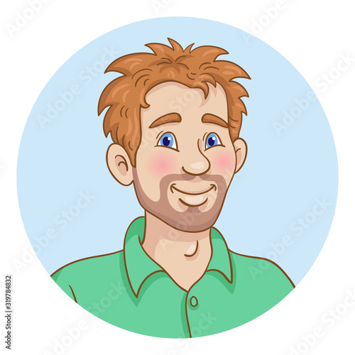 Portrait of a young man - avatar icon in a circle. Isolated on white background. In cartoon style. Vector illustration.