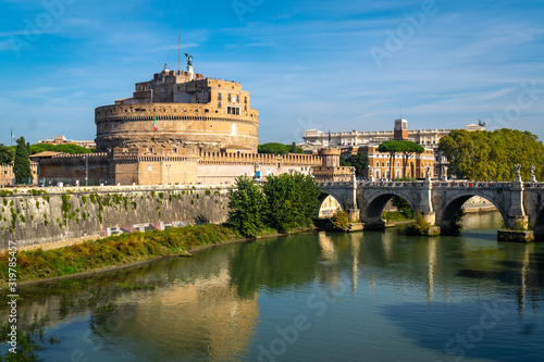 Castle di Sant´Angelo with angelic bridge and Tiber river.