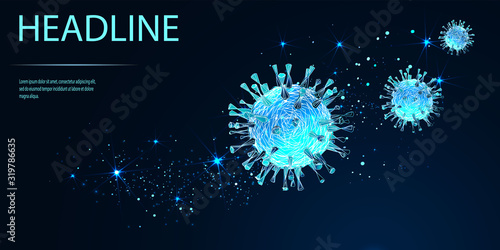 Sars disease, coronaviruses in the lung. The coronavirus causes the severe illness SARS (Severe Acute Respiratory Syndrome). Low poly wireframe style. Vector