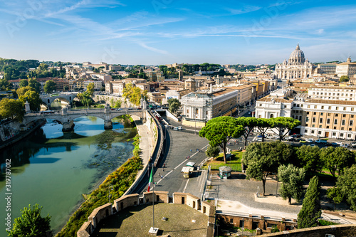 Rome Landscape of the city with st. Peters and the Tiber river