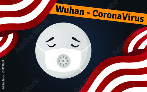 Corona virus spreading from Wuhan China. Protection with a mask. 