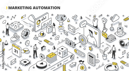 Marketing Automation Isometric Outline Illustration photo