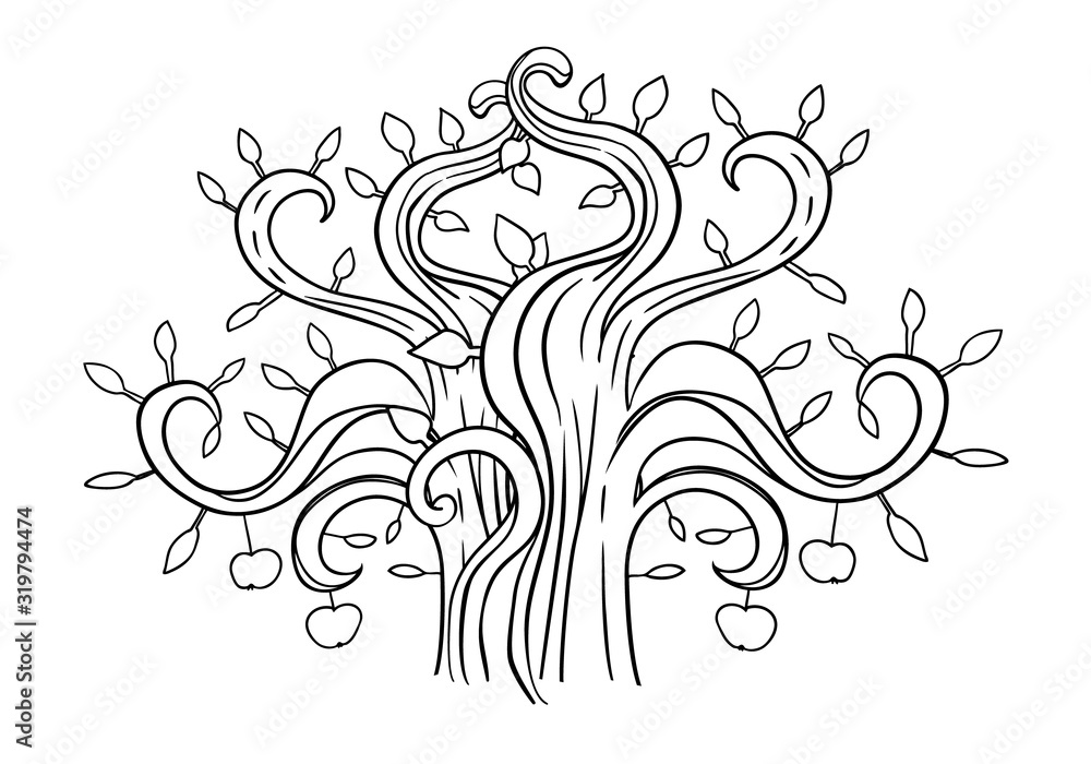 Cartoon style doodle apple tree isolated on white background. Vector illustration. Cartoon style doodle apple tree isolated on white background. Vector illustration.