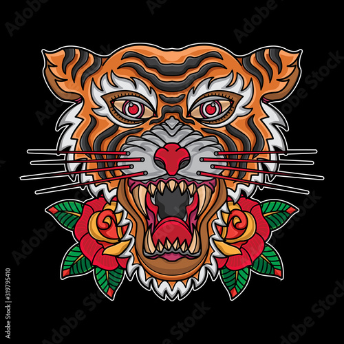 old school traditional tiger head tattoos