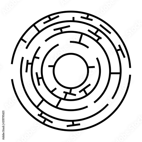 Vector Black Circle Maze  Isolated on White 