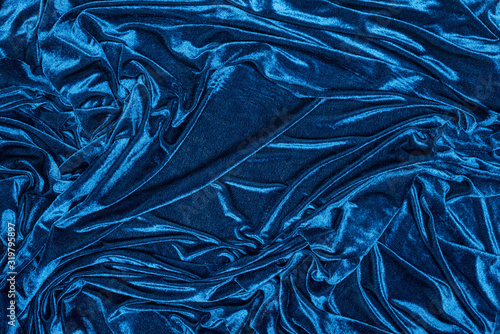 Top view of background of blue velour fabric