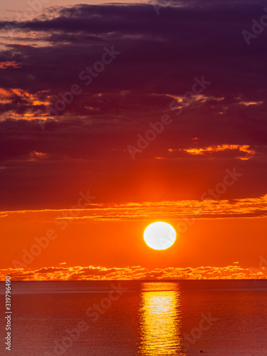 Beautiful sunset on the beach and sea