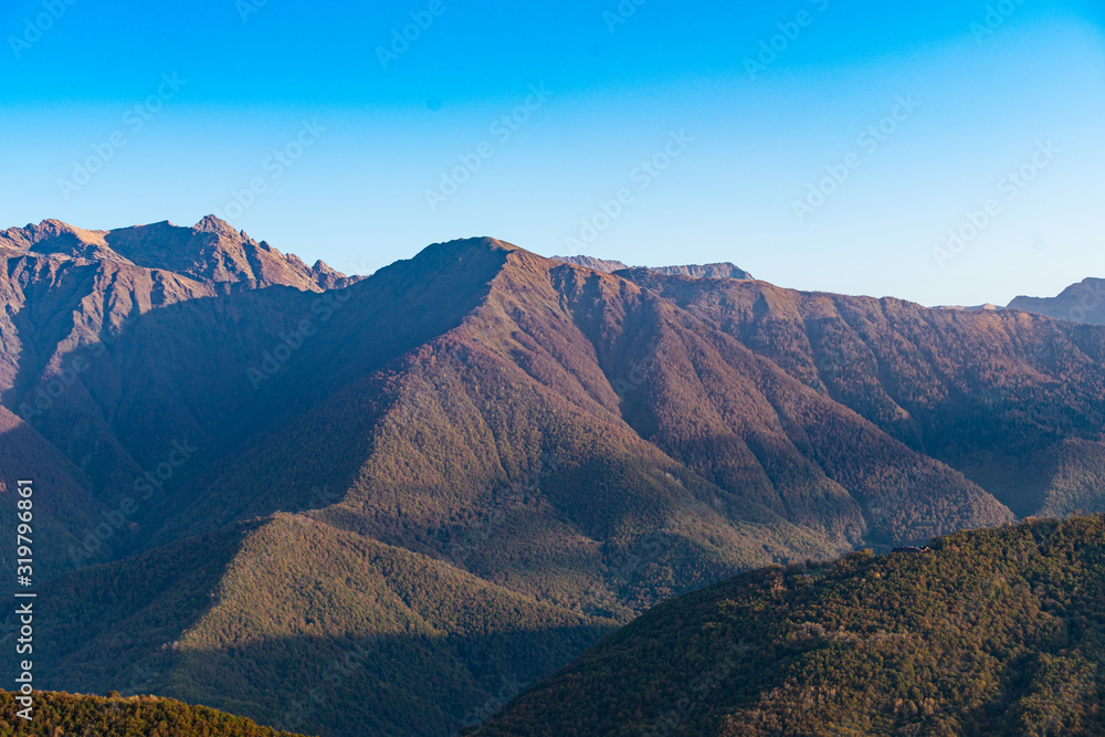 Caucasus mountains. landscape with a blue sky in the mountains.