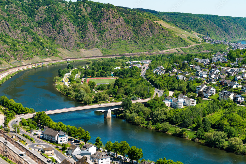 Cityscape of Cochem, historic German city along the river Moselle