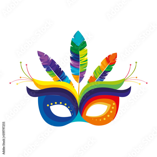 mask carnival with feathers isolated icon