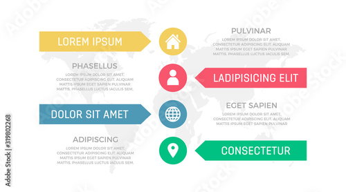 Set of green and blue, yellow, red elements for infographic with world map presentation slides