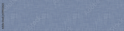Natural French blue linen woven texture border background. Old flax fibre seamless pattern. Organic yarn close up weave fabric ribbon trim banner. Sack cloth packaging, canvas edging. Vector EPS10