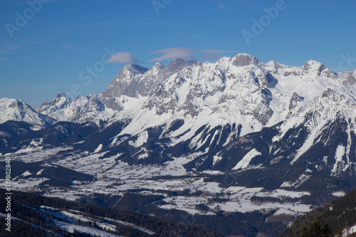 view from Schladming ski resort towards Dachstein glacier © Tomtsya