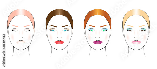 female face with makeup, color portrait to create makeup