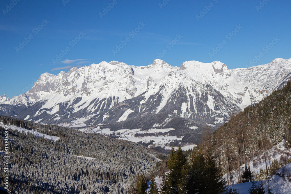 Fototapeta view from Schladming ski resort towards Dachstein glacier