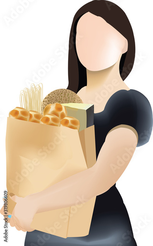 donna che regge sacchetto biodegradabile pieno di alimenti