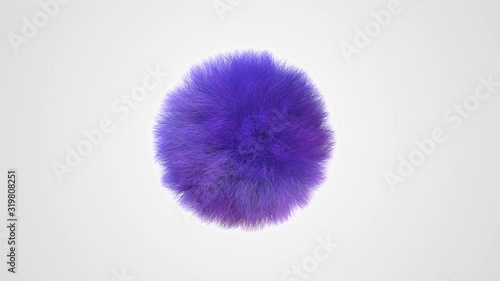 Fluffy purple sphere. Hairy ball. Abstract animation, 3d render.