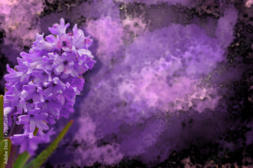 Lilac hyacinth on a watercolor background in purple tones, suitable for postcards and greetings