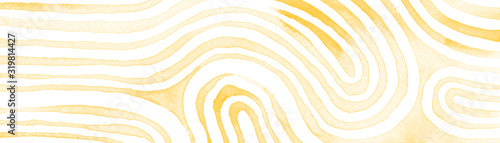 Yellow abstract stripes watercolor Horizontal Background. Inspired by tribal body paint. Raster banner template.