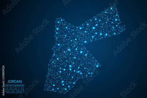 A map of Jordan consisting of 3D triangles, lines, points, and connections. Vector illustration of the EPS 10.