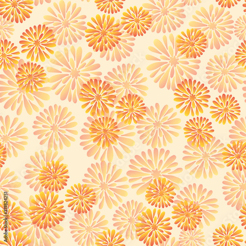 seamless pattern with ORANGE flowers on a light background with pencils drawn.