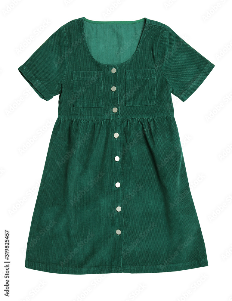 Beautiful green dress isolated on white, top view Beautiful green dress isolated on white, top view